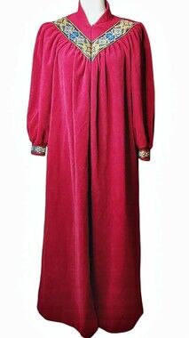 Vintage Vanity Fair Petites Wine Gold Velour Long Gown 1/2 Zip House Dress PS